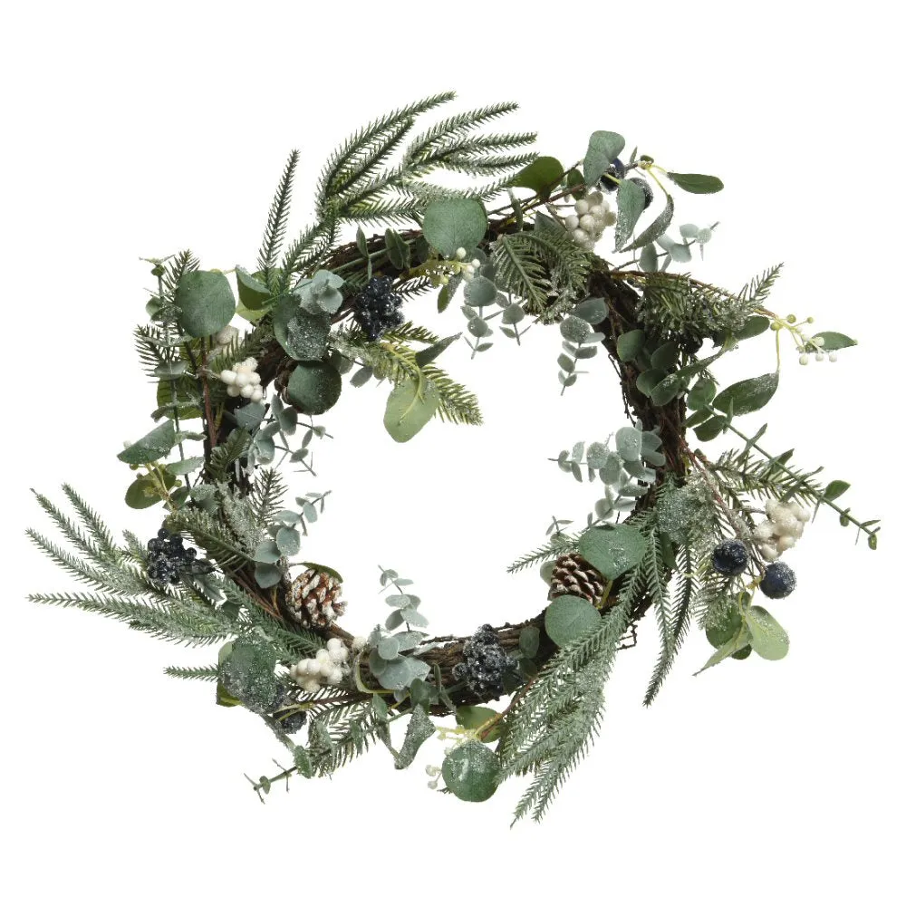 Decoris 45cm Frosted Foliage, Pinecones & Berries Willow Wreath