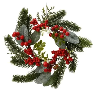 Everlands 20cm Red Berries & Eucalyptus Classic Wreath