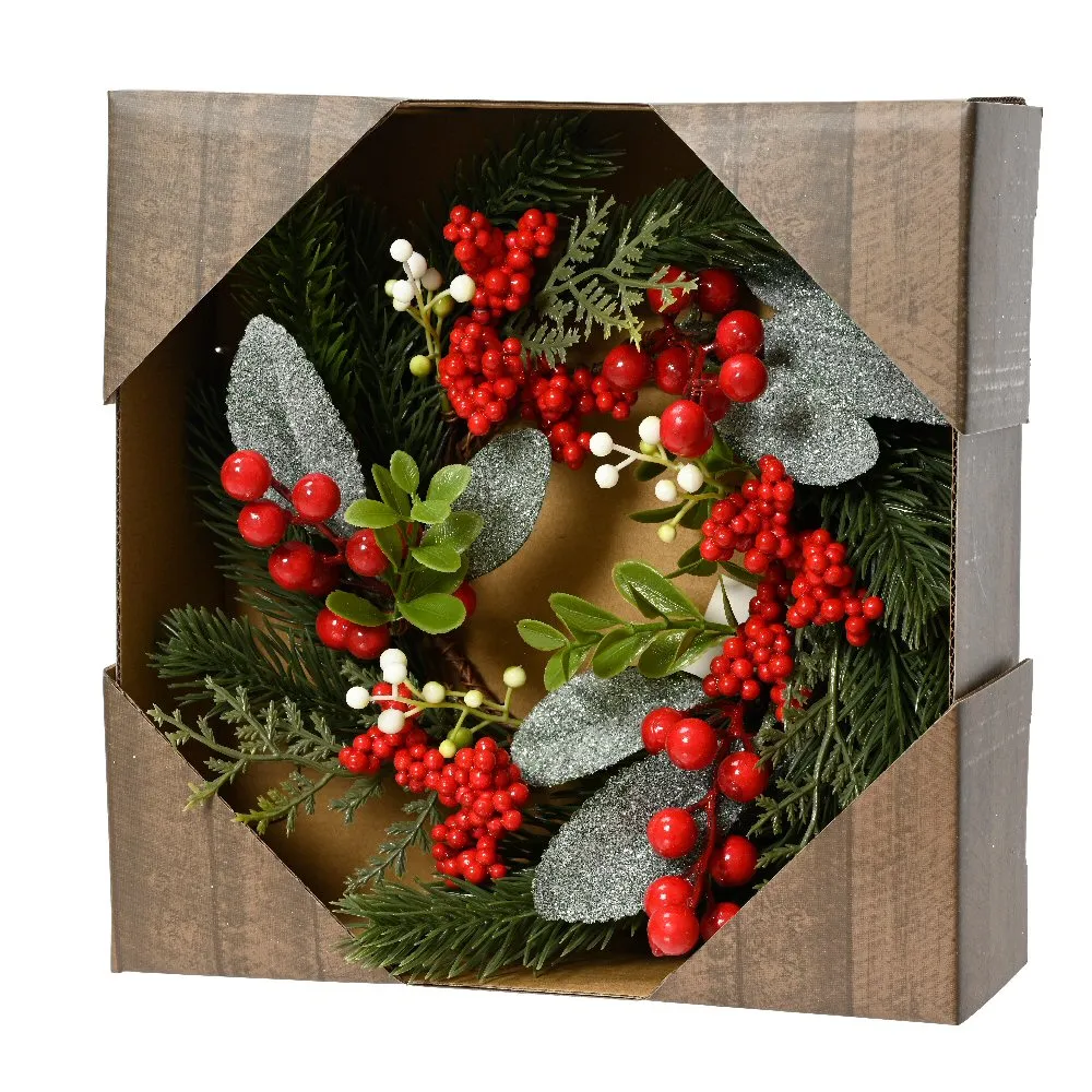 Everlands 20cm Red Berries & Eucalyptus Classic Wreath