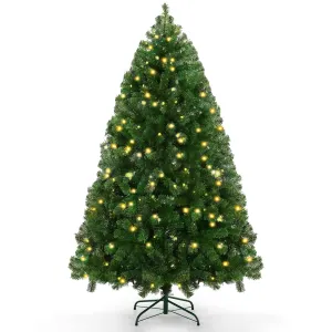 everyday 6ft Prelit Christmas Tree, Artificial Christmas Tree with 250 Warm White Lights, 756 Tips, Metal Stand and Hinged Branches warm lights christmas tree