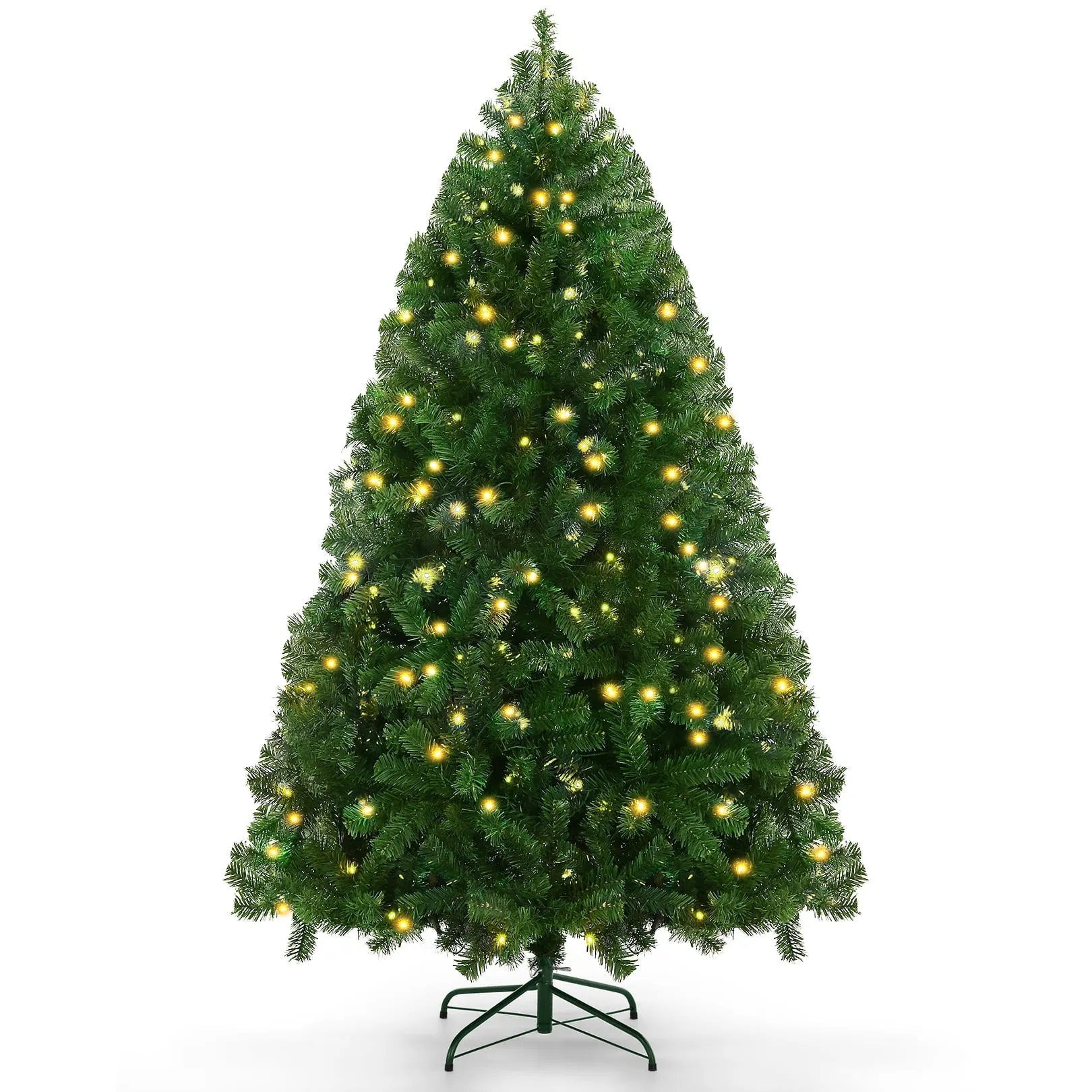 everyday 6ft Prelit Christmas Tree, Artificial Christmas Tree with 250 Warm White Lights, 756 Tips, Metal Stand and Hinged Branches warm lights christmas tree