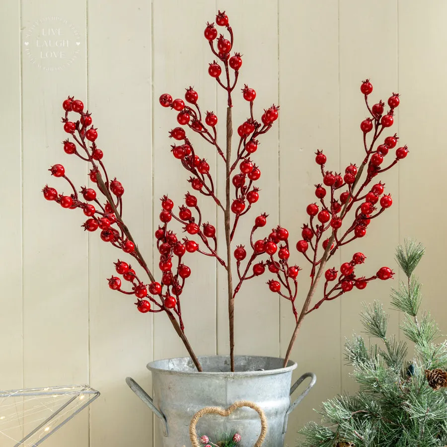 Faux Red Berry Branch Set of 3 – Elegant Seasonal Decoration