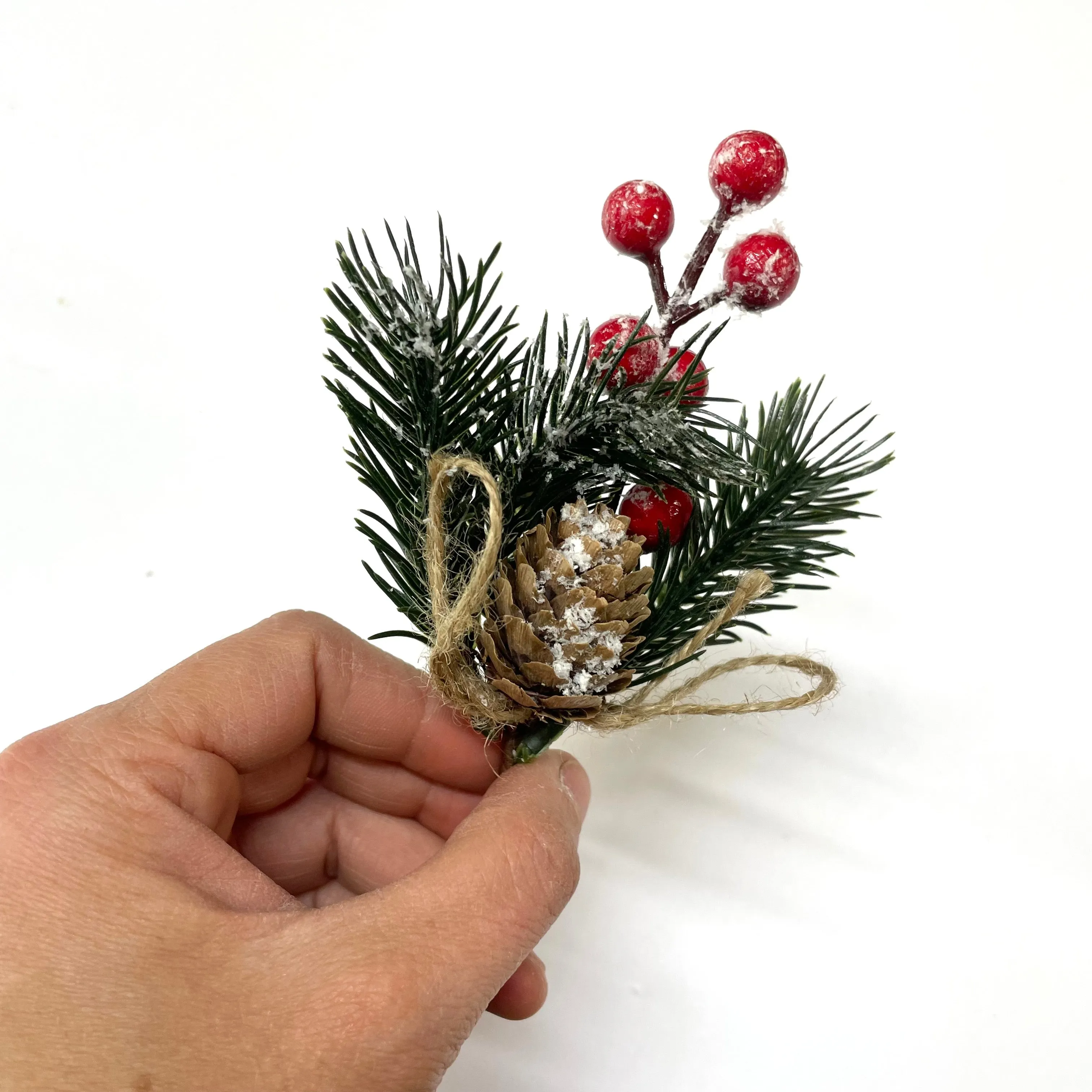 Festive Christmas Snow Forest Pine Cone & Holly Pick - Red Berry