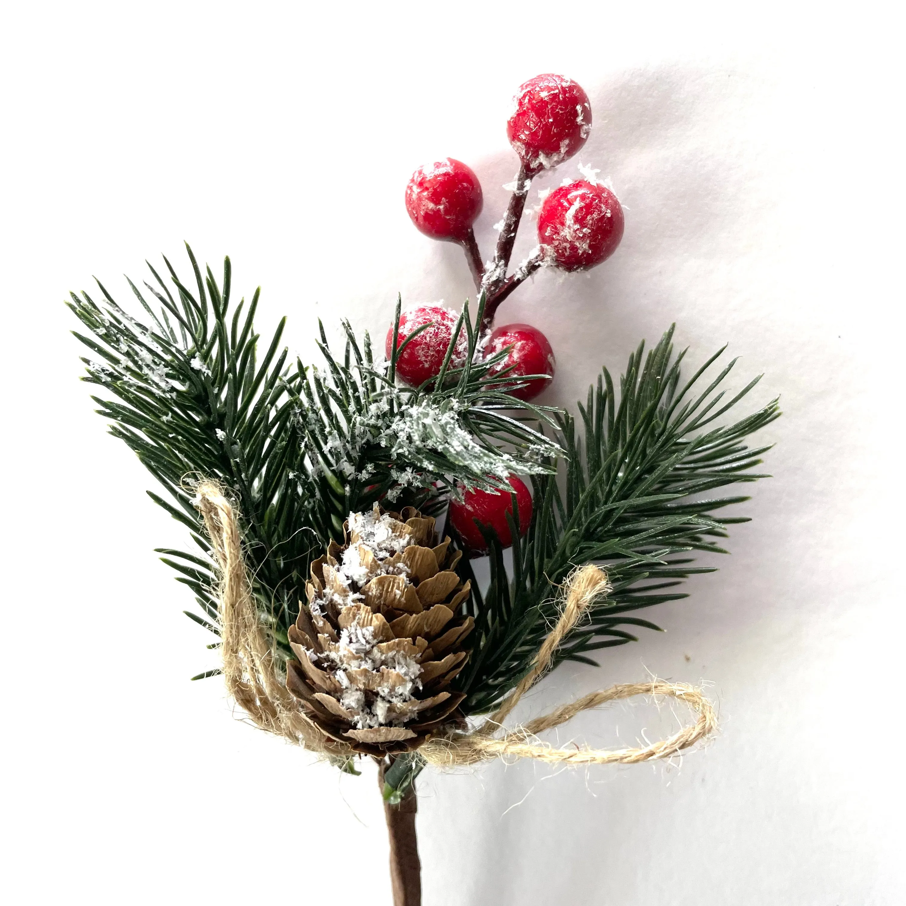 Festive Christmas Snow Forest Pine Cone & Holly Pick - Red Berry