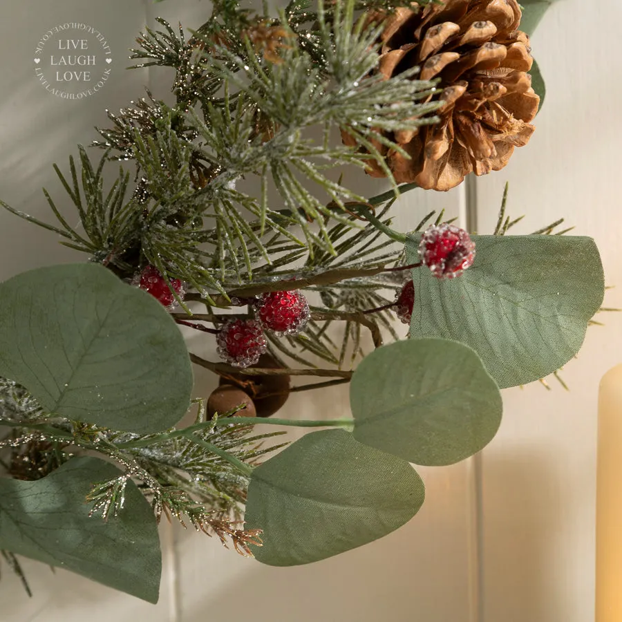 Frosted Greenery Christmas Wreath with Pinecones and Faux Berries & Eucalyptus