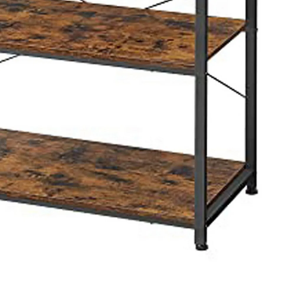 Gina 66 Inch Kitchen Baker Rack, 6 Tier Light Brown Shelves, Hooks, Black By Casagear Home