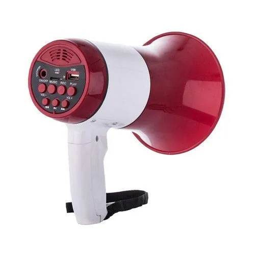 Handheld Bullhorn Megaphone 30 W with Bluetooth Speaker Recorder USB and Memory Card Input for Announcing / Talk / Record / Play / Siren / Music with Replaceable Lithium Rechargeable Battery and Charger