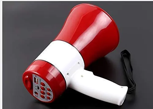 Handheld Bullhorn Megaphone 30 W with Bluetooth Speaker Recorder USB and Memory Card Input for Announcing / Talk / Record / Play / Siren / Music with Replaceable Lithium Rechargeable Battery and Charger