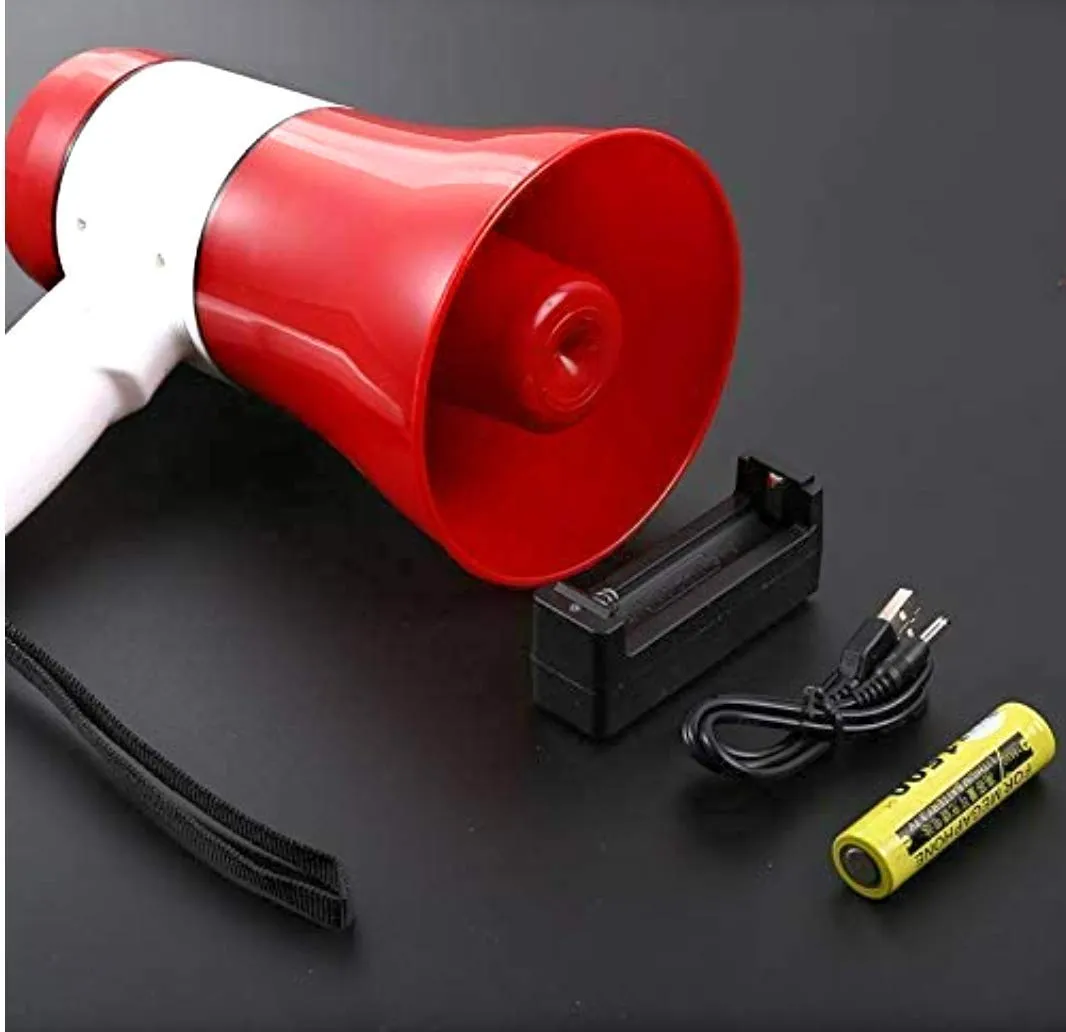 Handheld Bullhorn Megaphone 30 W with Bluetooth Speaker Recorder USB and Memory Card Input for Announcing / Talk / Record / Play / Siren / Music with Replaceable Lithium Rechargeable Battery and Charger