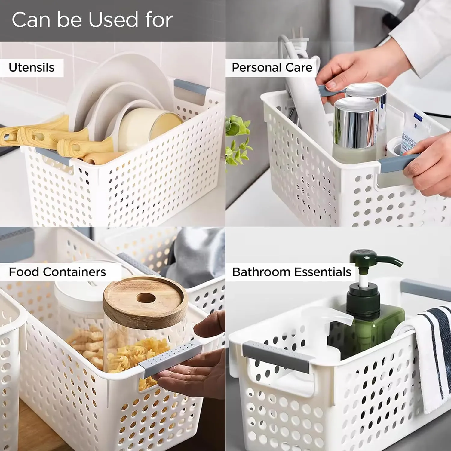 Homestic Shelf Baskets 17.5 cm Height | Plastic Storage Basket for Kitchen Fruits Vegetables Toys | Multipurpose Utlility | Attractive Design | White