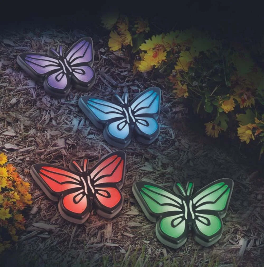 Ideaworks Solar Powered LED Butterfly Lights - Decorative Gardening 4 Piece Set