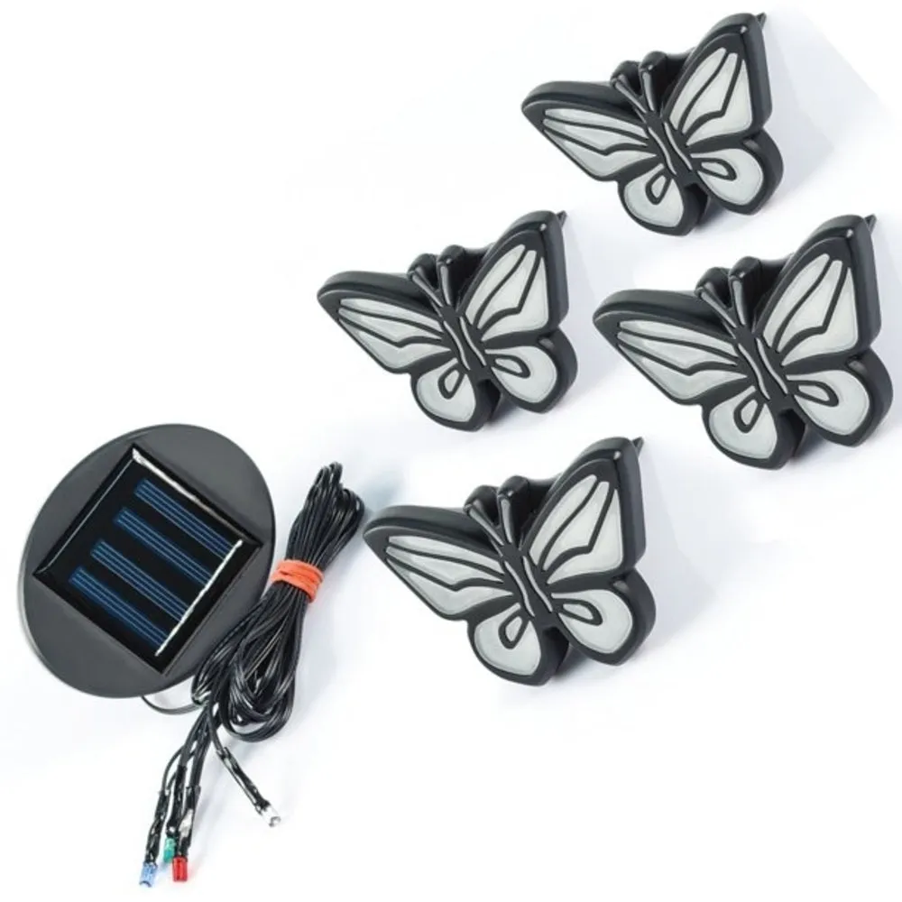 Ideaworks Solar Powered LED Butterfly Lights - Decorative Gardening 4 Piece Set