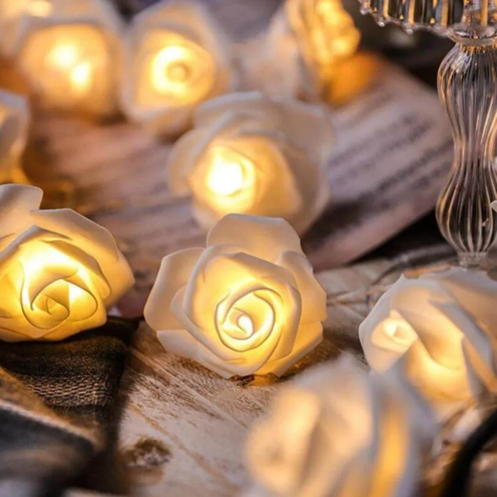 LED White Rose String Lights