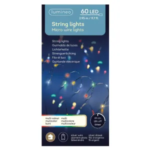 Lumineo 60 Multi Coloured Micro LED Battery Wire String Lights (2.95m)