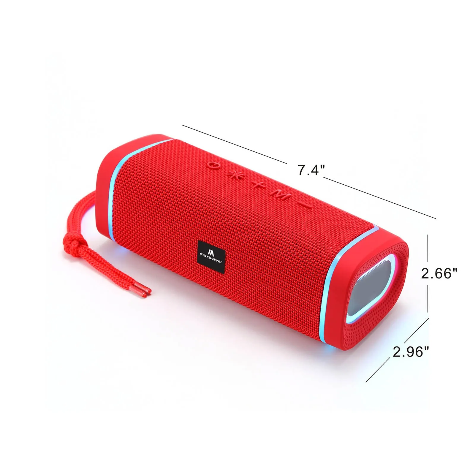 Max Power Water Resistant & Dust Proof Bluetooth Speaker W/ LED Lights - Red