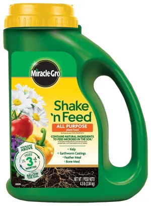 Miracle-Gro Shake 'n Feed 3001901 All-Purpose Plant Food, 4.5 lb, Solid, 12-4-8 N-P-K Ratio :EA: QUANTITY: 1