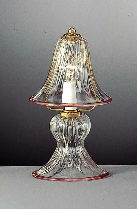 Murano Glass Table Lantern With Pink Trim