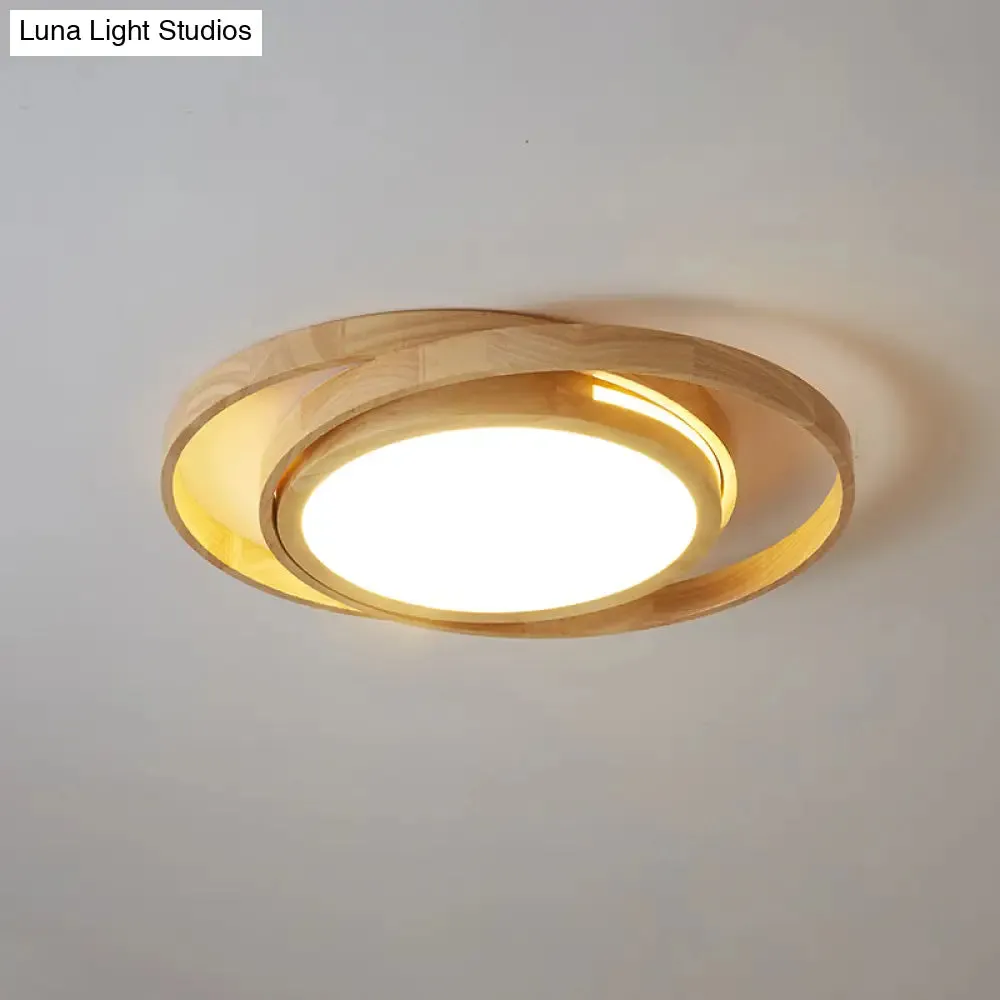 Nordic Beige Wooden LED Flush Ceiling Light - Stylish and Charming Bedroom Lighting Fixture