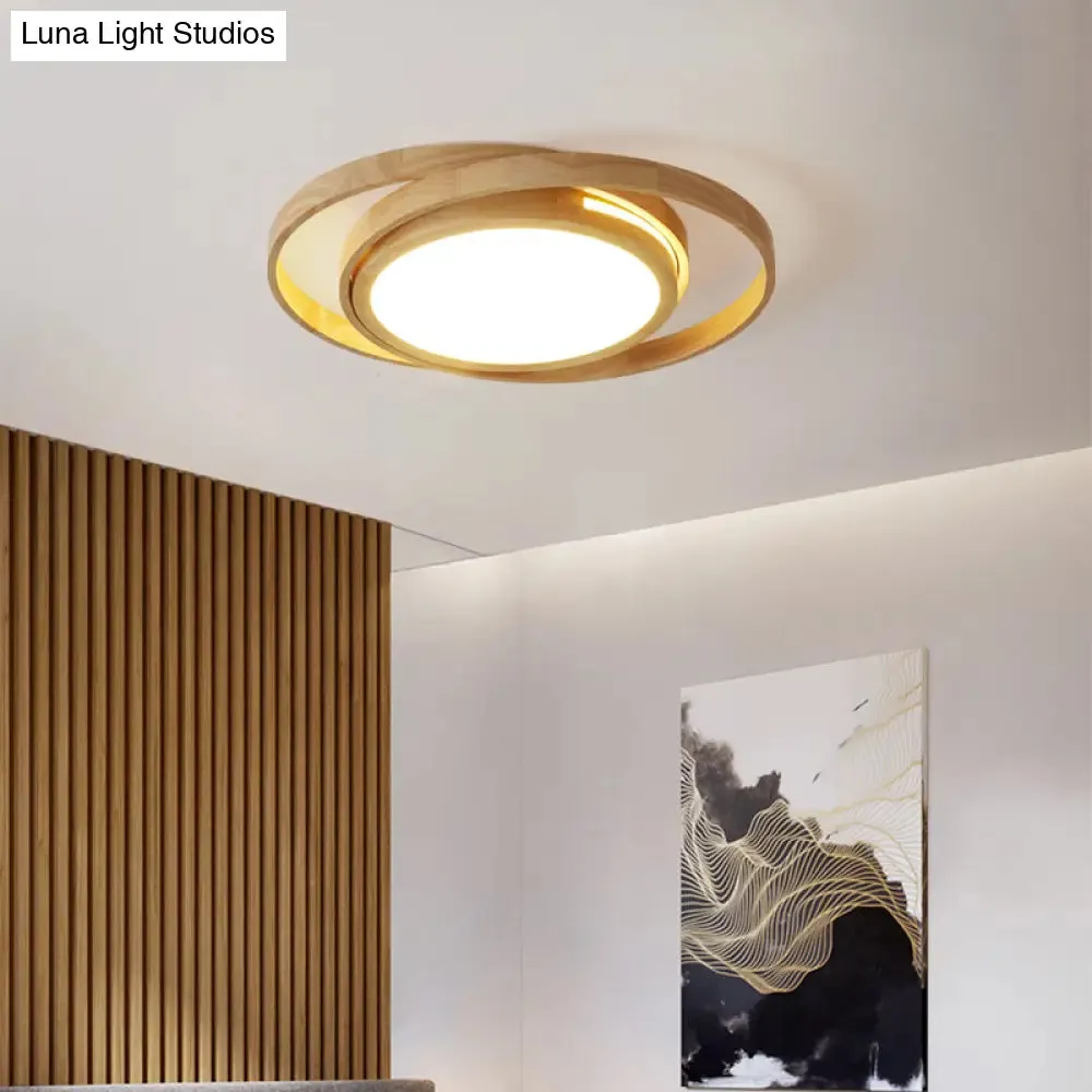 Nordic Beige Wooden LED Flush Ceiling Light - Stylish and Charming Bedroom Lighting Fixture