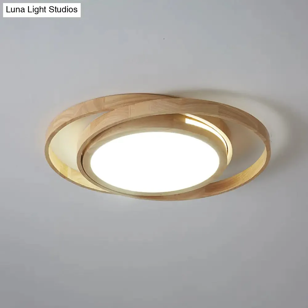 Nordic Beige Wooden LED Flush Ceiling Light - Stylish and Charming Bedroom Lighting Fixture