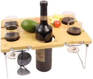 Portable and Foldable Wine and Snack Table for Picnic Outdoor on the Beach Park or Indoor Bed for 2,4 or 6 (WL 4 Positions)