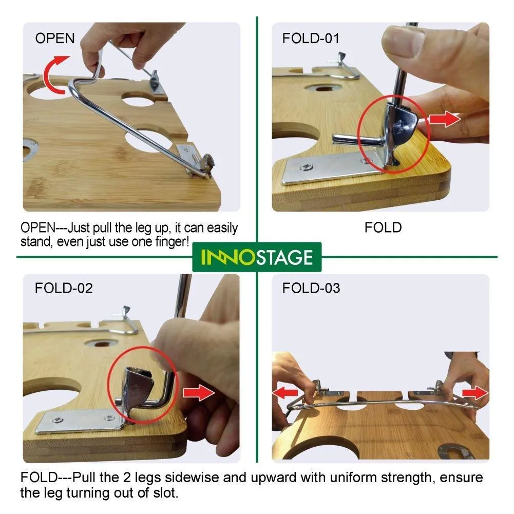 Portable and Foldable Wine and Snack Table for Picnic Outdoor on the Beach Park or Indoor Bed for 2,4 or 6 (WL 4 Positions)