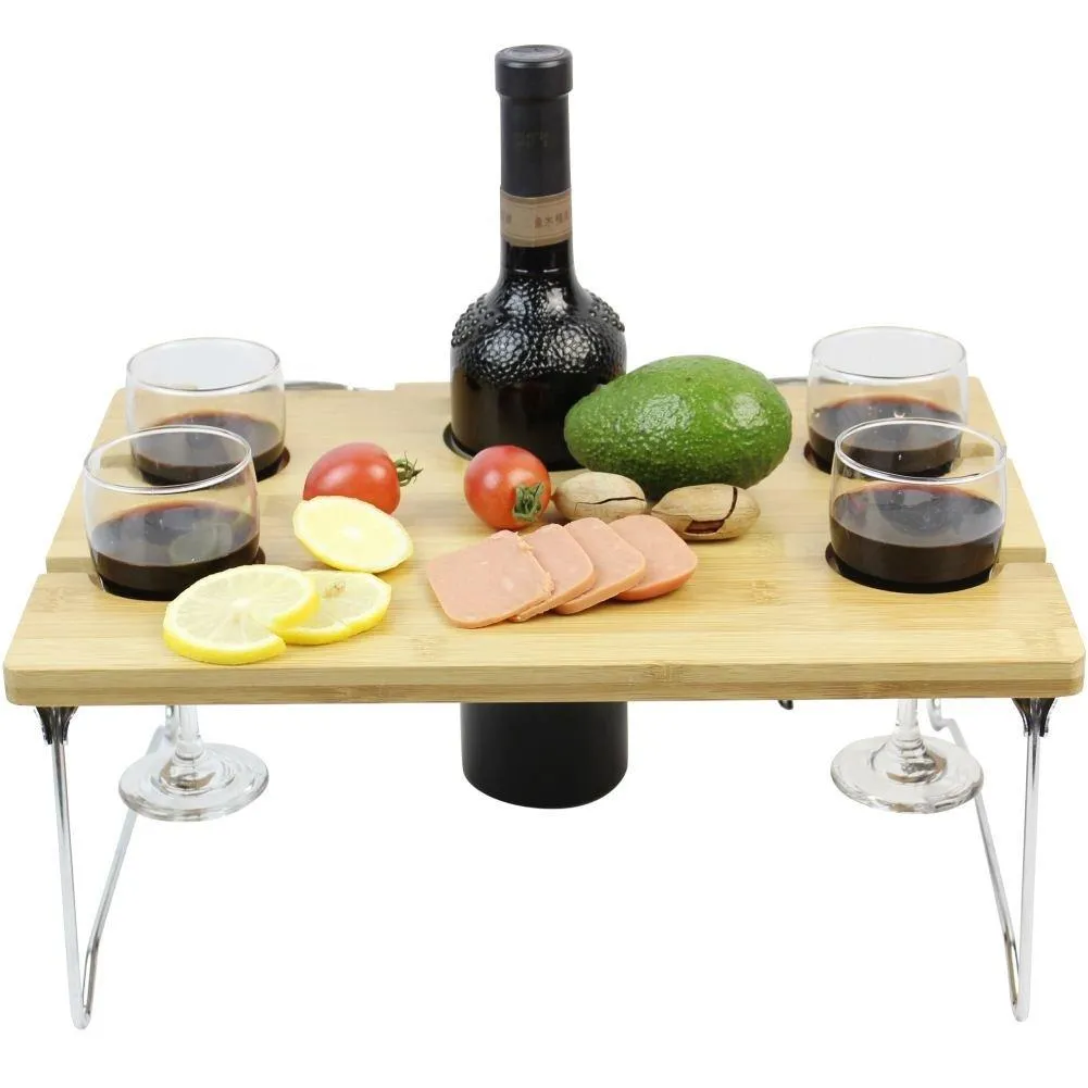 Portable and Foldable Wine and Snack Table for Picnic Outdoor on the Beach Park or Indoor Bed for 2,4 or 6 (WL 4 Positions)