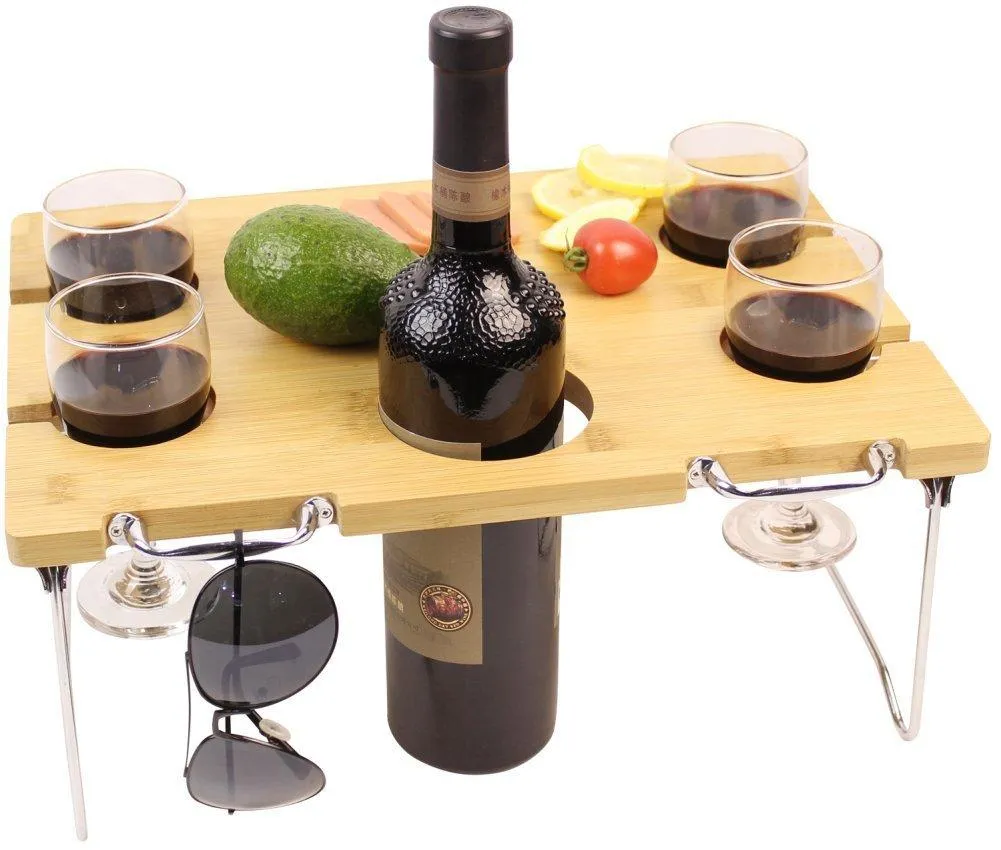 Portable and Foldable Wine and Snack Table for Picnic Outdoor on the Beach Park or Indoor Bed for 2,4 or 6 (WL 4 Positions)