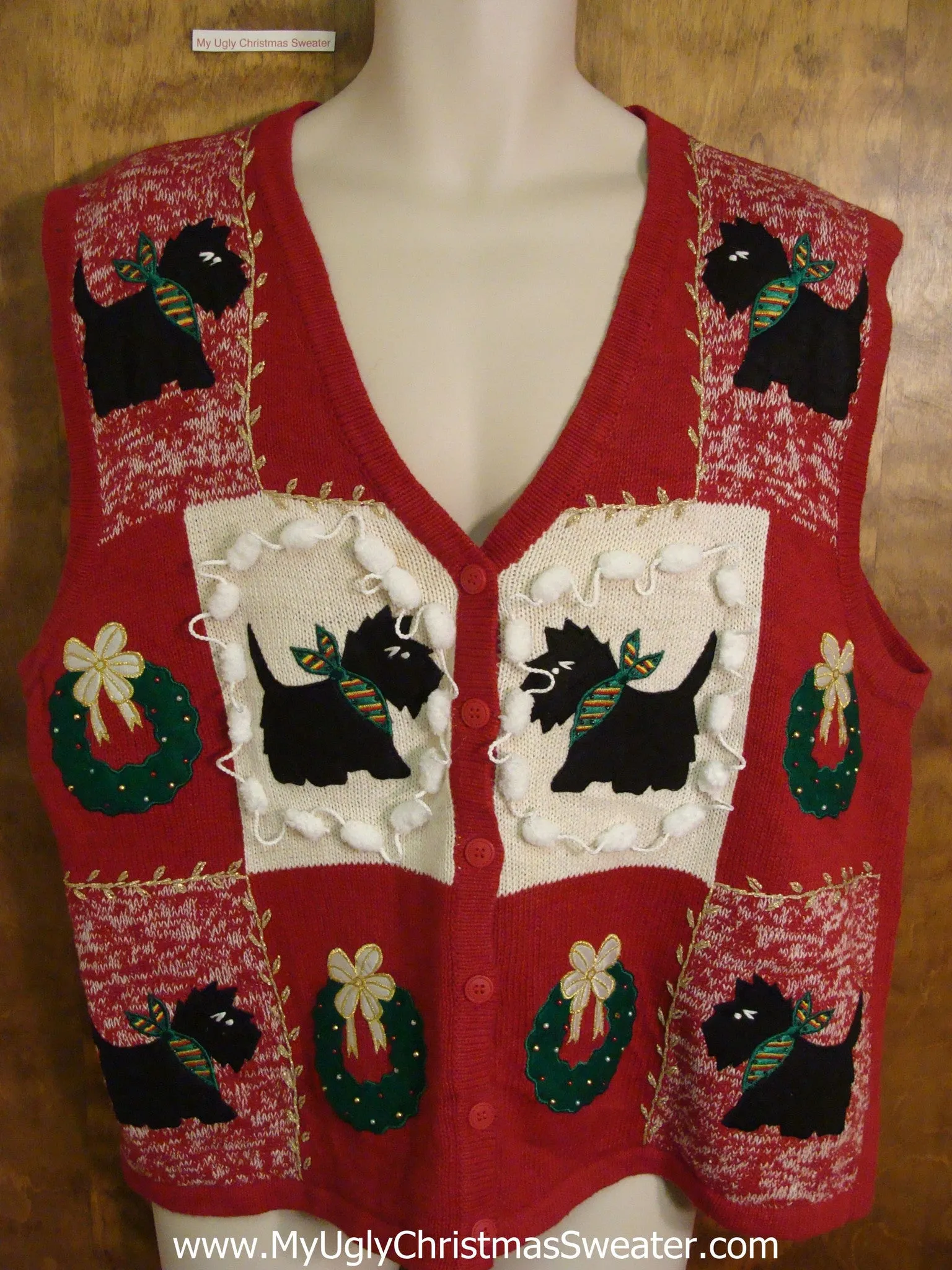 Puppy Dogs and Wreaths Ugliest Christmas Sweater Vest