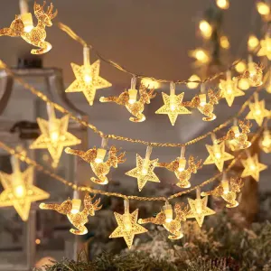 Quntis IP42 LED Christmas Tree Snowflake & Reindeer String Lights – Battery-Powered Holiday Decor with Remote Control