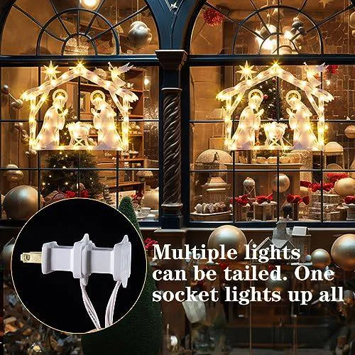 Quntis Lighted Nativity Christmas Window Silhouette Hanging Lights – 50 LEDs for Holiday & Xmas Window Decorations