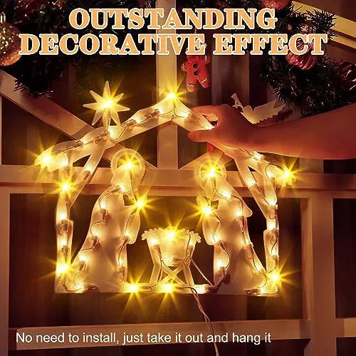 Quntis Lighted Nativity Christmas Window Silhouette Hanging Lights – 50 LEDs for Holiday & Xmas Window Decorations