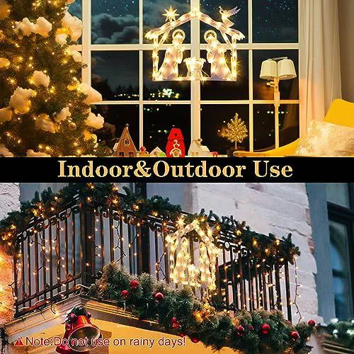 Quntis Lighted Nativity Christmas Window Silhouette Hanging Lights – 50 LEDs for Holiday & Xmas Window Decorations