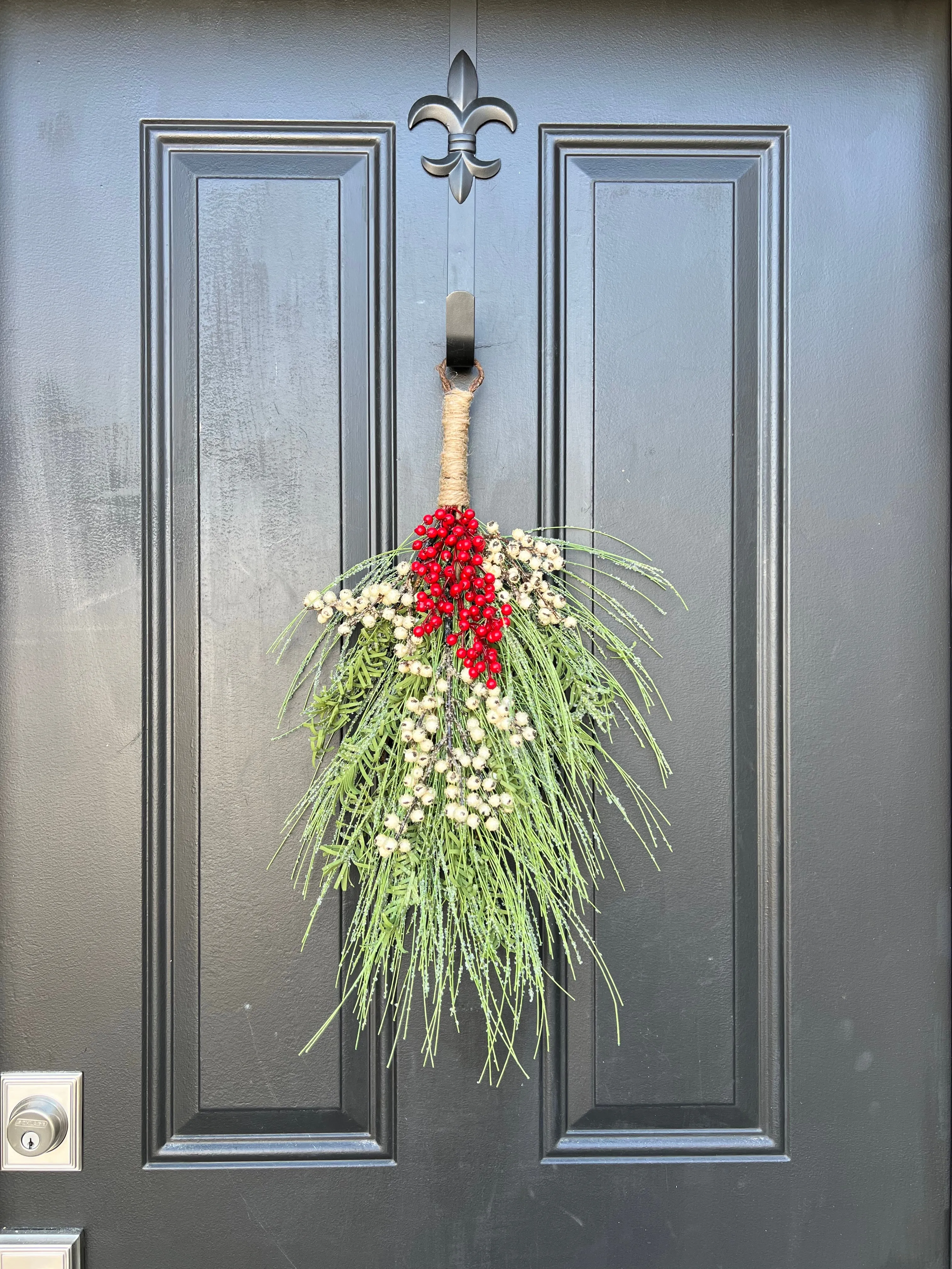 Red and White Berry Cascade Door Swag for Christmas