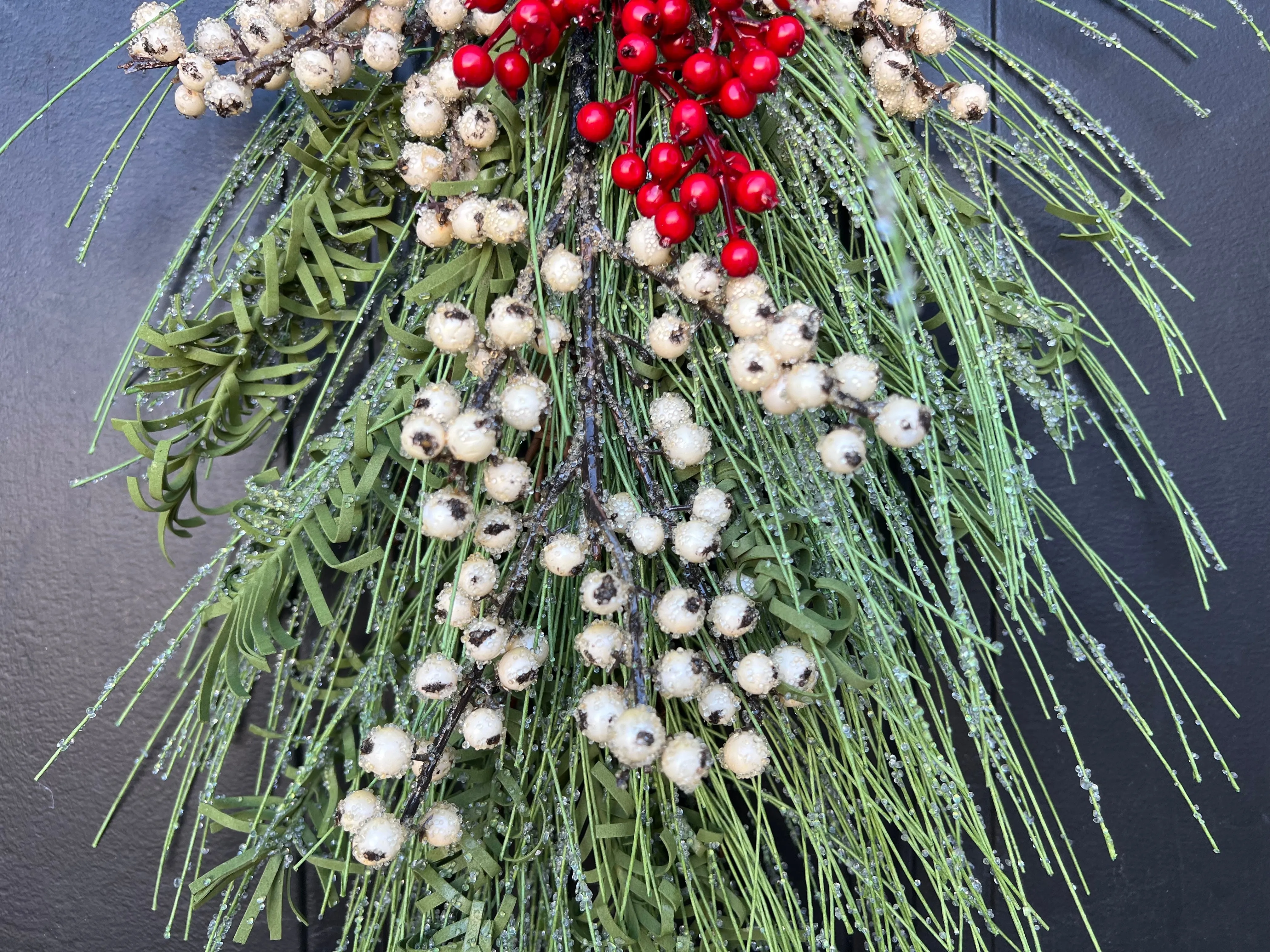 Red and White Berry Cascade Door Swag for Christmas