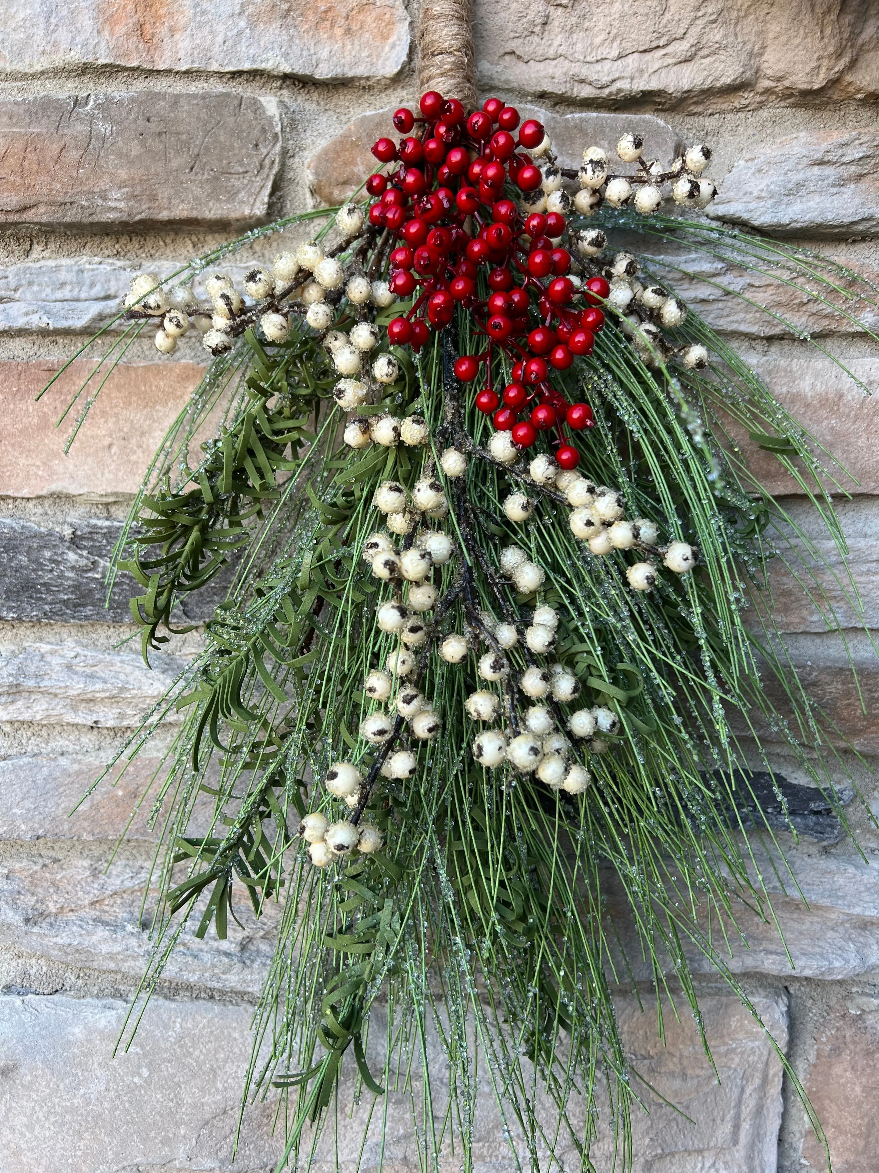 Red and White Berry Cascade Door Swag for Christmas