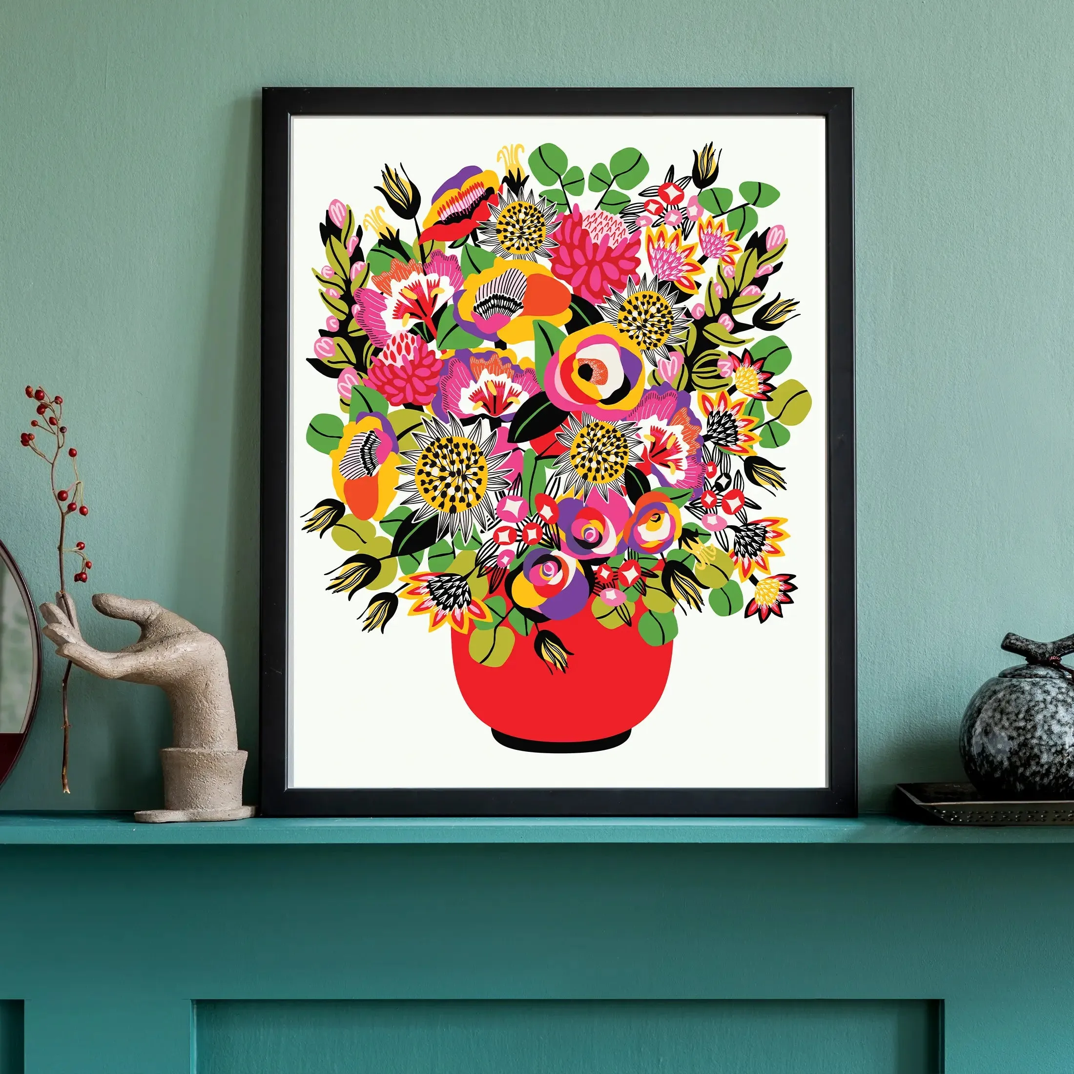 Roses and Lilies In Vase Modern Wall Art Print