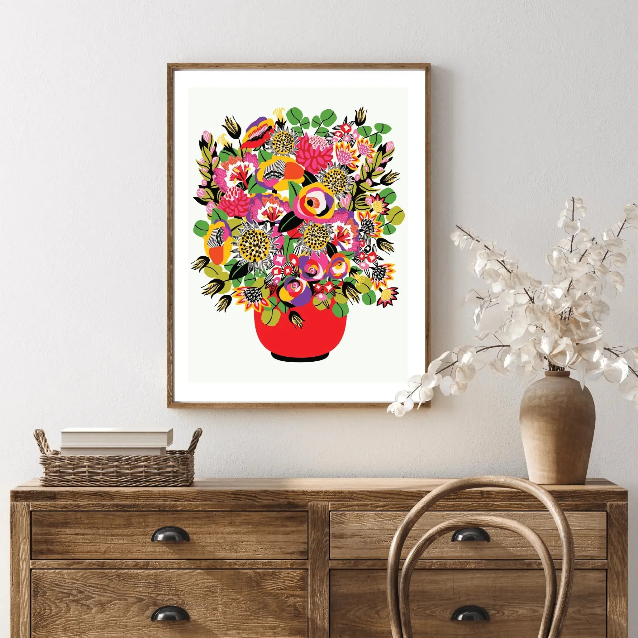 Roses and Lilies In Vase Modern Wall Art Print