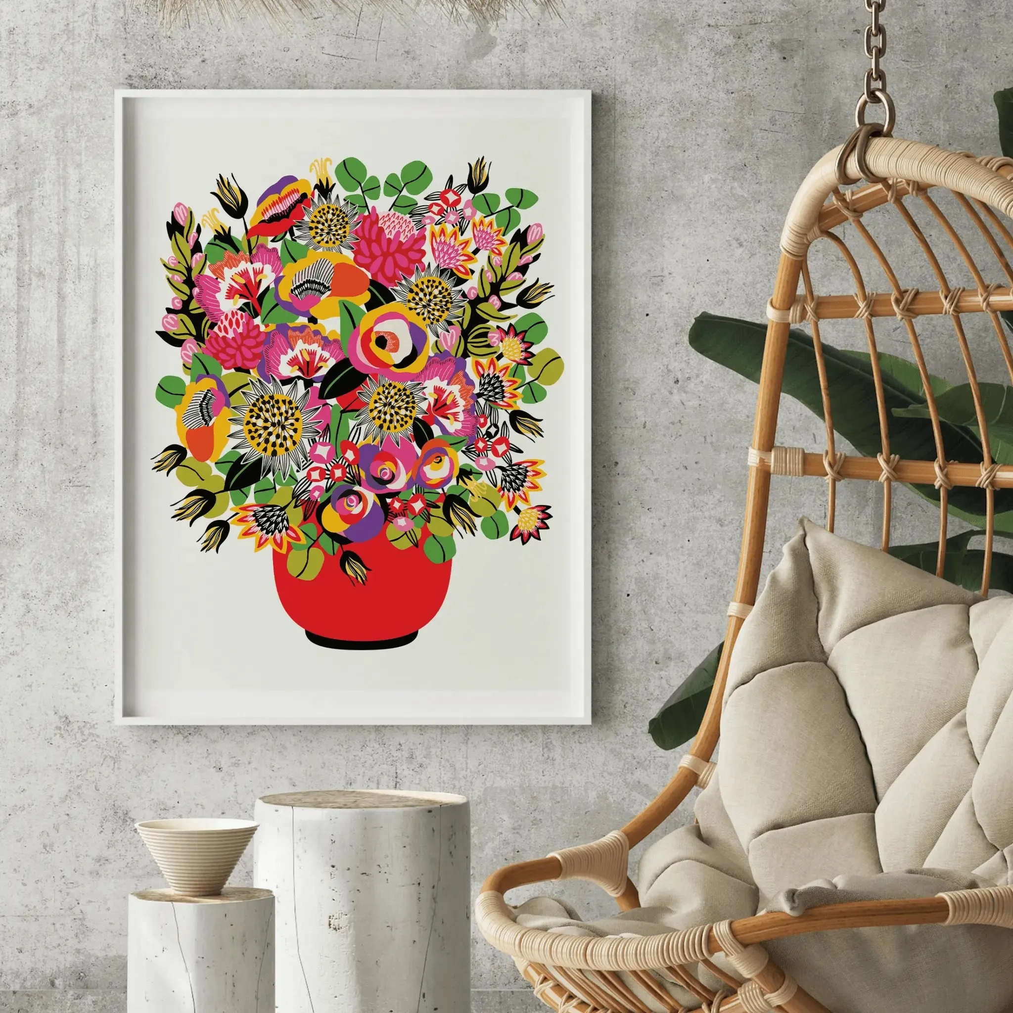 Roses and Lilies In Vase Modern Wall Art Print