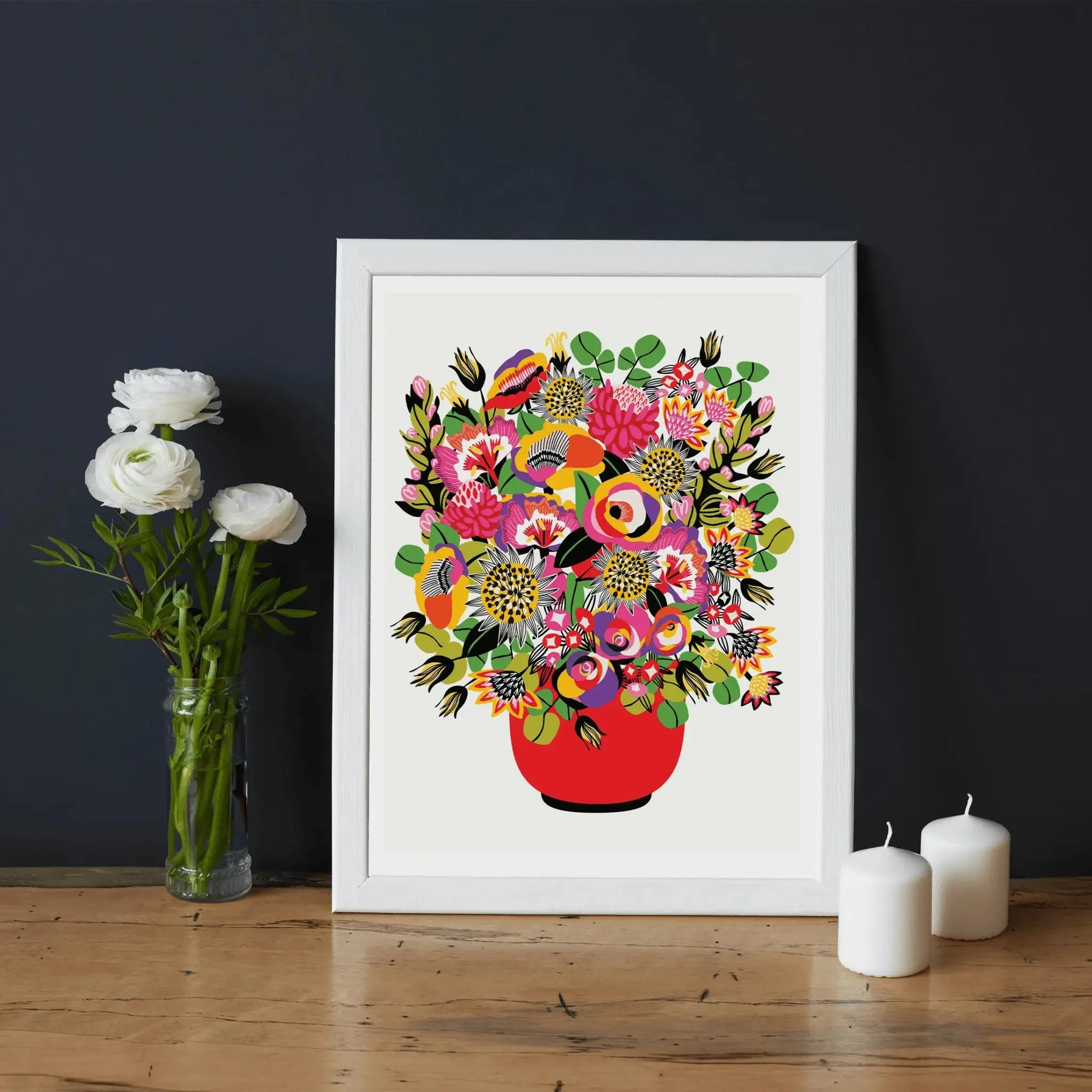 Roses and Lilies In Vase Modern Wall Art Print