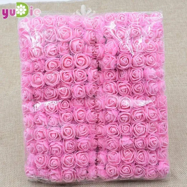 Sale!! 2cm head Multicolor PE Rose Foam Mini Flower Bouquet Solid Color/Scrapbooking Artificial foam Rose Flowers(144pcs/lot)