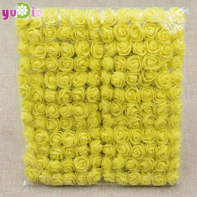 Sale!! 2cm head Multicolor PE Rose Foam Mini Flower Bouquet Solid Color/Scrapbooking Artificial foam Rose Flowers(144pcs/lot)