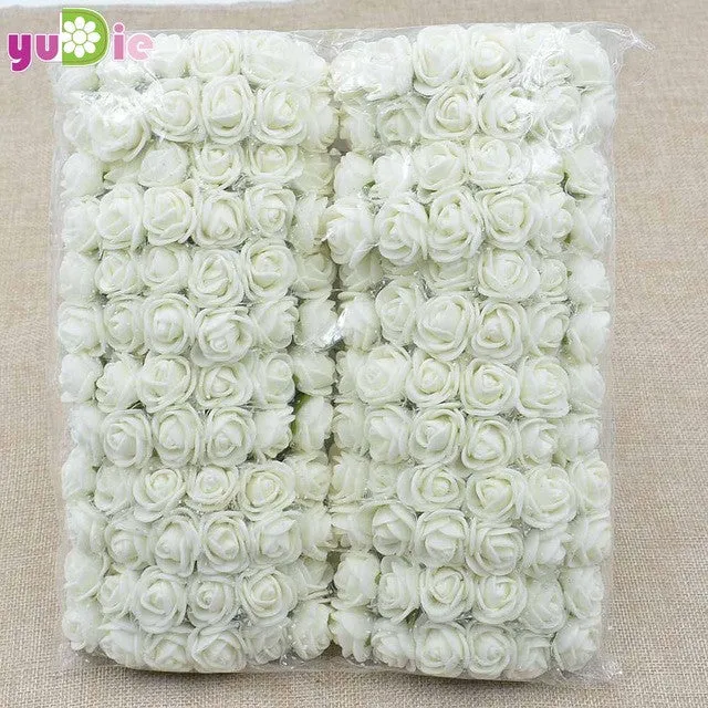 Sale!! 2cm head Multicolor PE Rose Foam Mini Flower Bouquet Solid Color/Scrapbooking Artificial foam Rose Flowers(144pcs/lot)