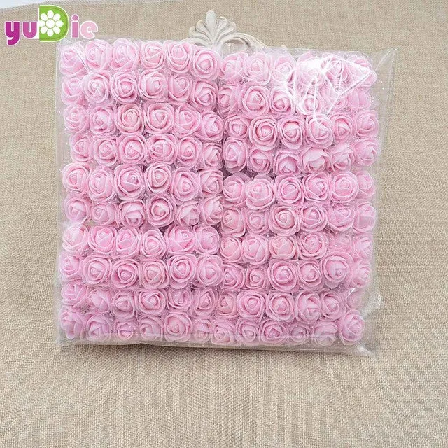 Sale!! 2cm head Multicolor PE Rose Foam Mini Flower Bouquet Solid Color/Scrapbooking Artificial foam Rose Flowers(144pcs/lot)