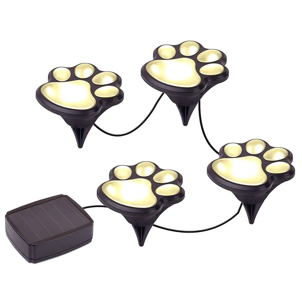 Set of 4 LED Paw Print Solar Power Outdoor Garden Lights