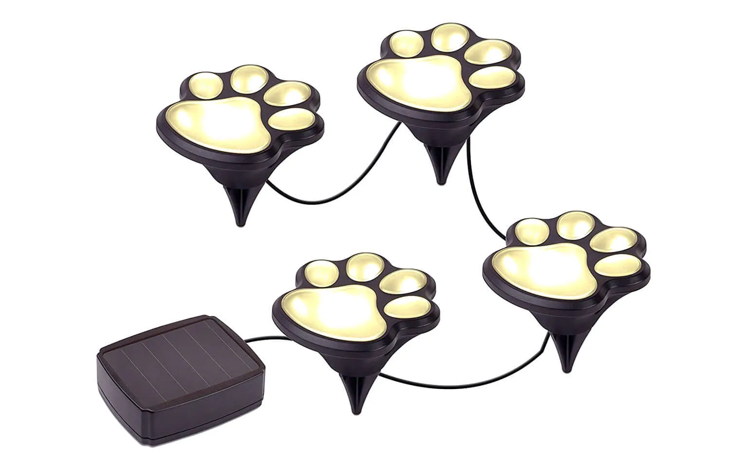 Set of 4 LED Paw Print Solar Power Outdoor Garden Lights