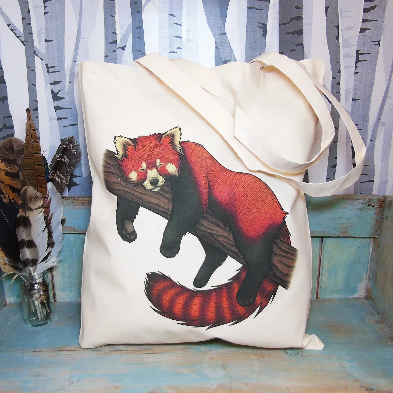 Sleepy Red Panda Eco Tote Bag ~ Organic & Fairtrade Cotton