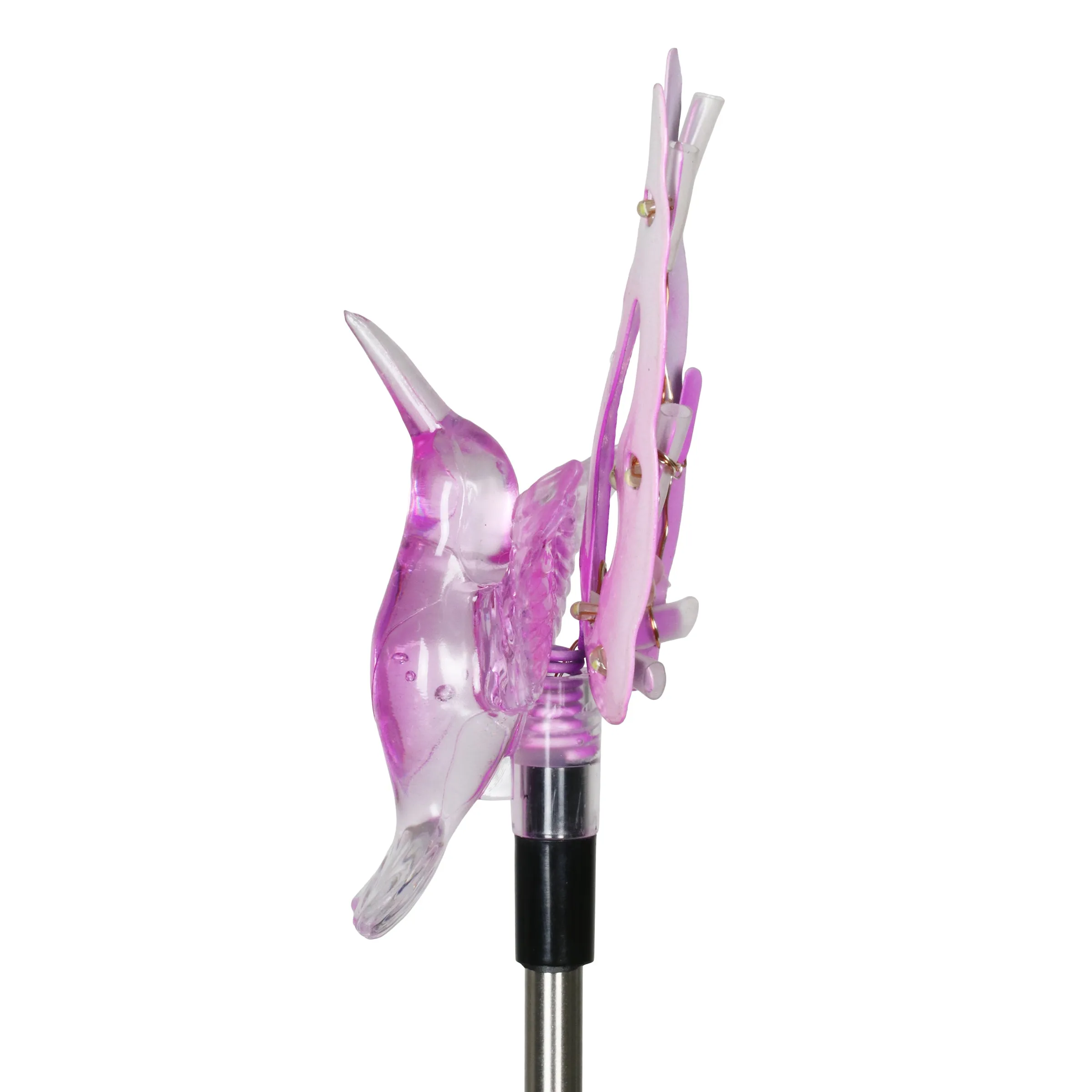 Solar Acrylic and Metal Purple Hummingbird Garden Stake with Twelve LED Lights, 4 by 34 Inches