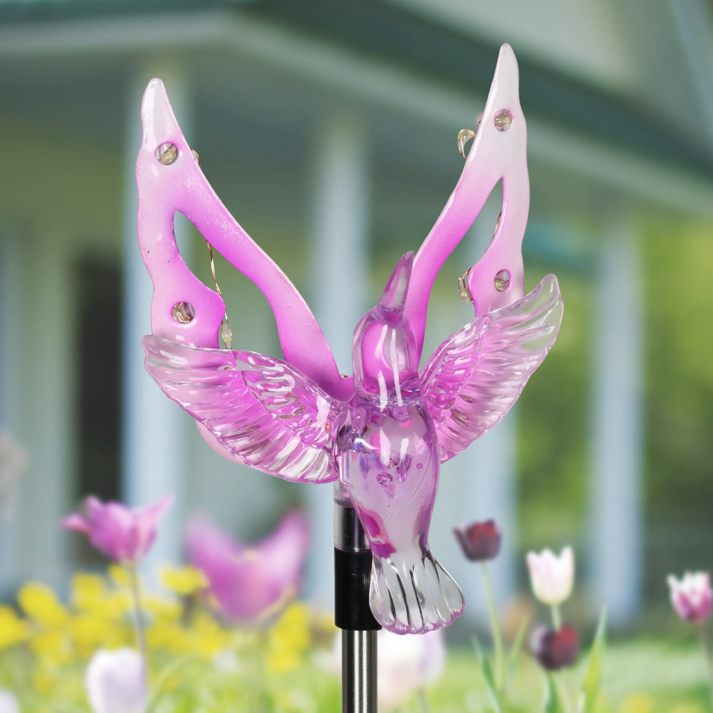 Solar Acrylic and Metal Purple Hummingbird Garden Stake with Twelve LED Lights, 4 by 34 Inches