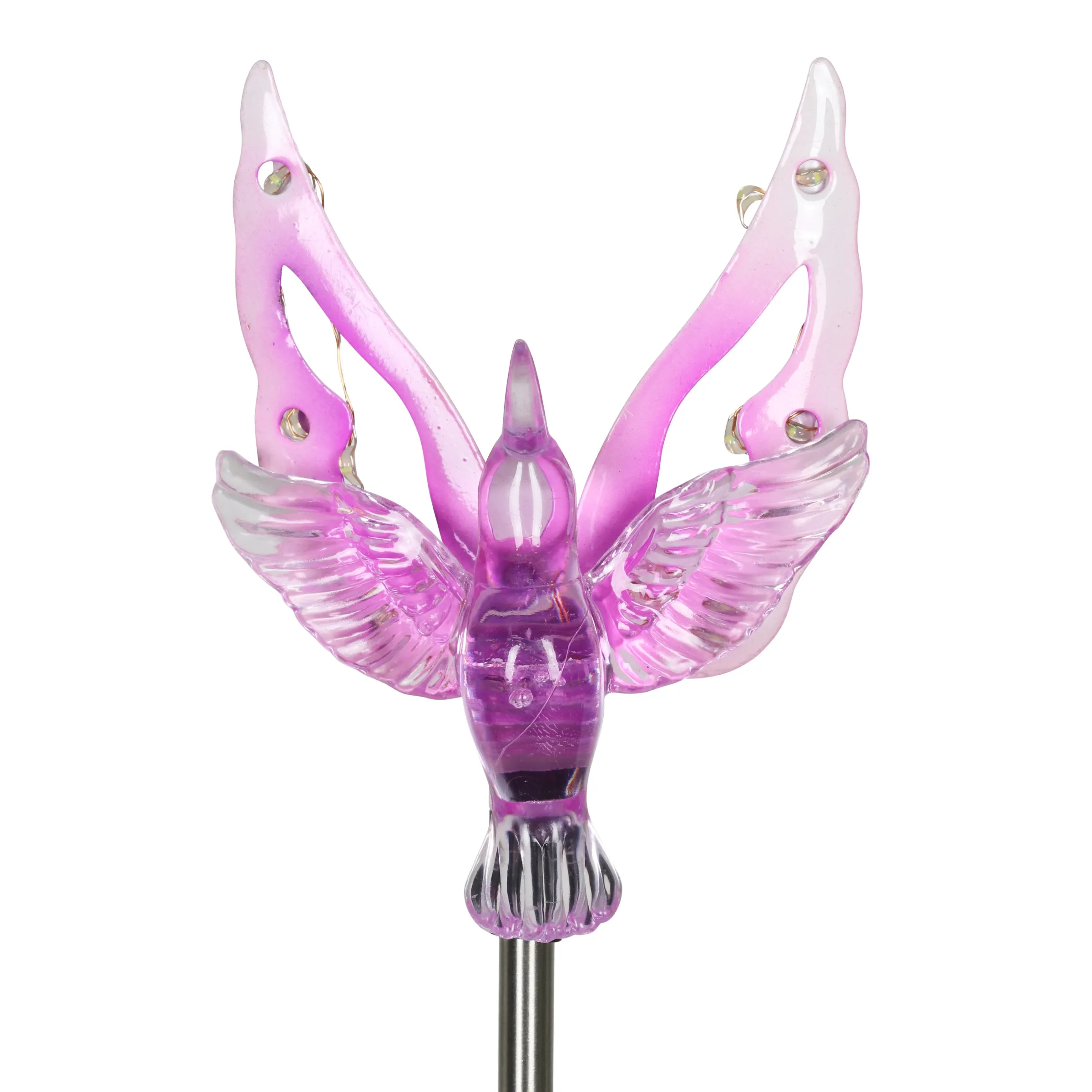 Solar Acrylic and Metal Purple Hummingbird Garden Stake with Twelve LED Lights, 4 by 34 Inches